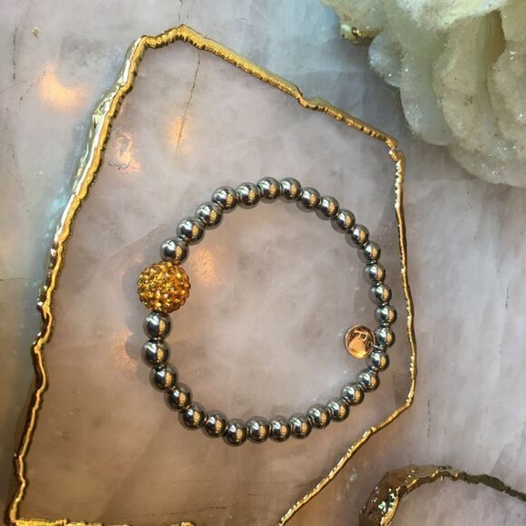 SILVER RUSTIC Cuff with Amber Gold Crystal Bead! - Picture 7 of 17